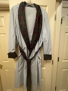 Turnbull & Asser of London: light blue pin stripe  & paisley robe/smoking jacket